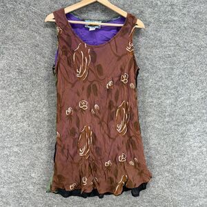 Tienda Ho Mini Dress Women One Size Brown Floral Sleeveless Round Neck Short